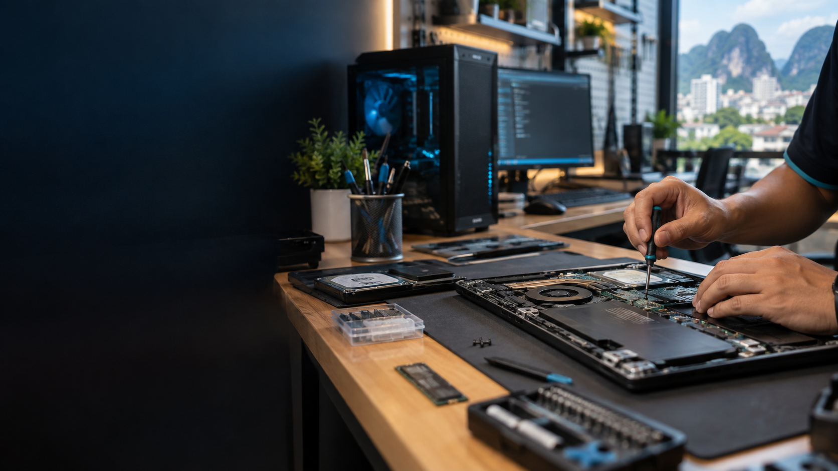 Technician repairing a laptop